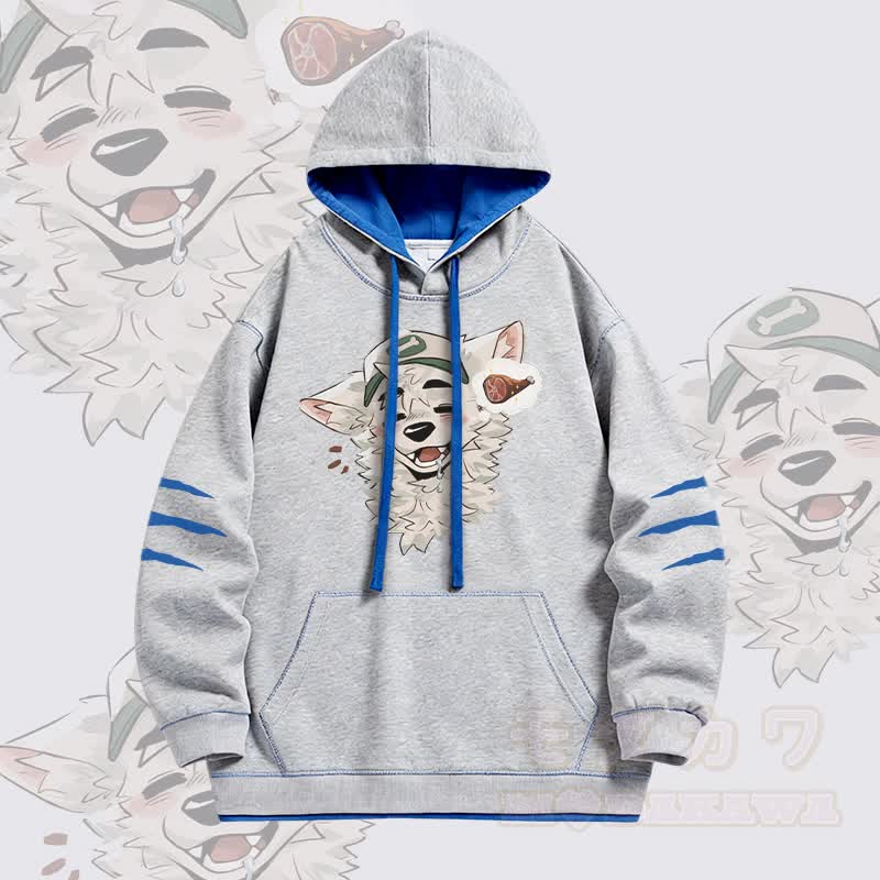 MODAKAWA X atka Fox Wants Meat Grafik Oversized Pullover Hoodie mit Kontrastfutter - Grau - 4XL - image 1