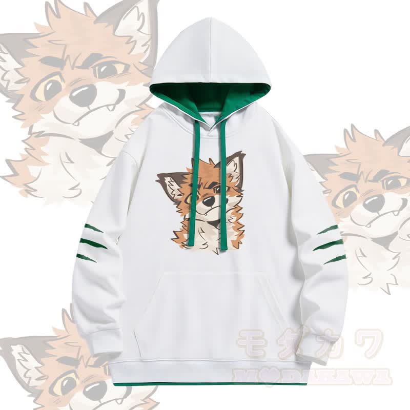 MODAKAWA X atka Lustiger Fuchs-Print Oversized Pullover Hoodie mit Kontrastfutter - Weiß - 4XL - image 2