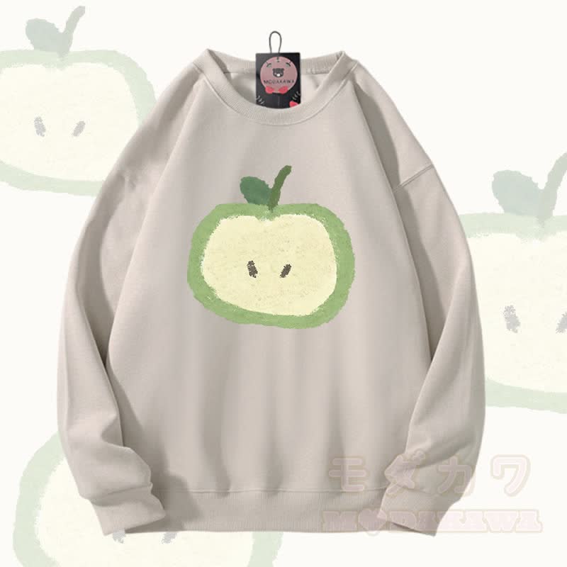 Modakawa Unisex-Sweatshirt mit grünem Apfel-Motiv - Hellbeige - 5XL - image 1