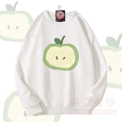 Modakawa Unisex-Sweatshirt mit grünem Apfel-Motiv - Weiß - 5XL - image 3