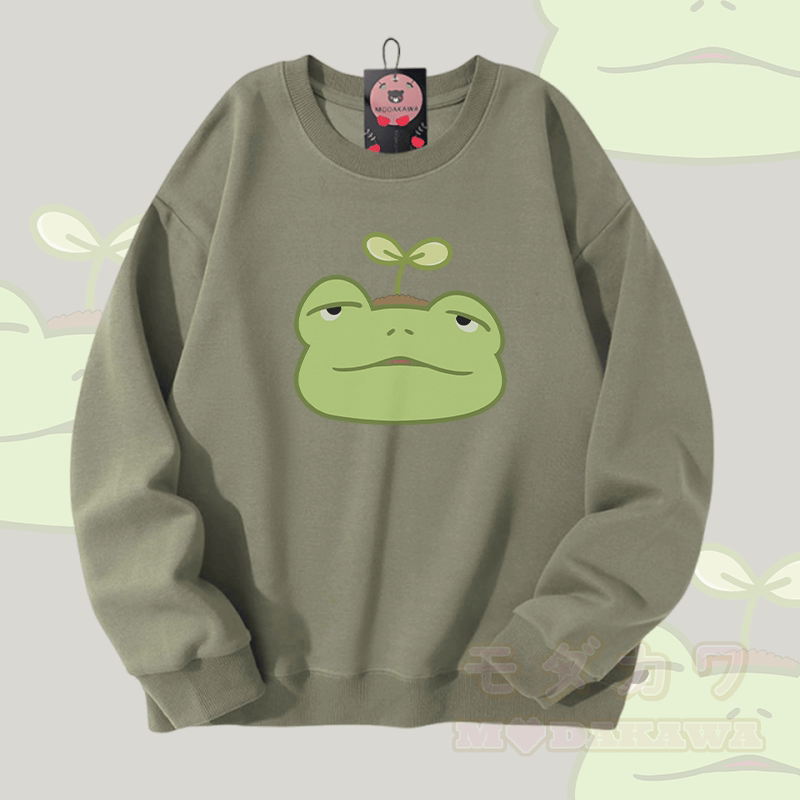 Sprout Frog Graphic Modakawa Unisex Sweatshirt - Hellkhaki - 5XL - image 1
