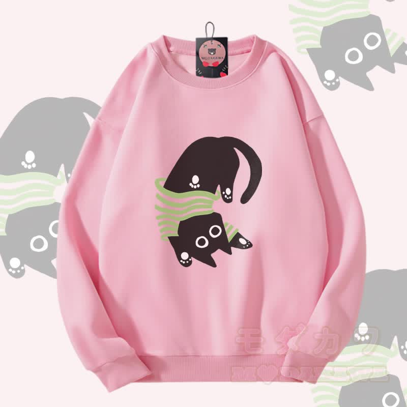Modakawa Unisex-Sweatshirt mit umgedrehtem schwarzen Katzenmotiv - Rosa - 5XL - image 2