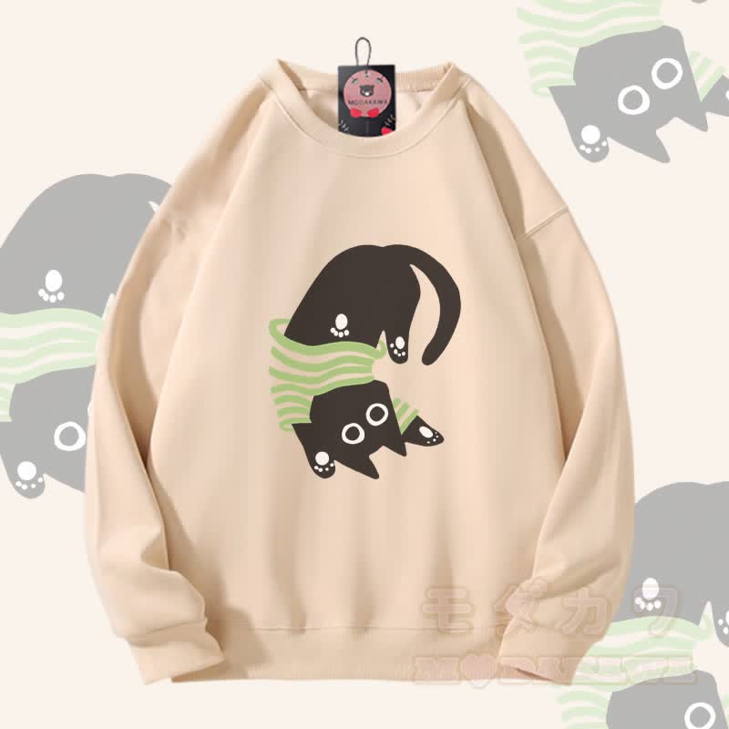 Modakawa Unisex-Sweatshirt mit umgedrehtem schwarzen Katzenmotiv - Aprikose - 5XL - image 1