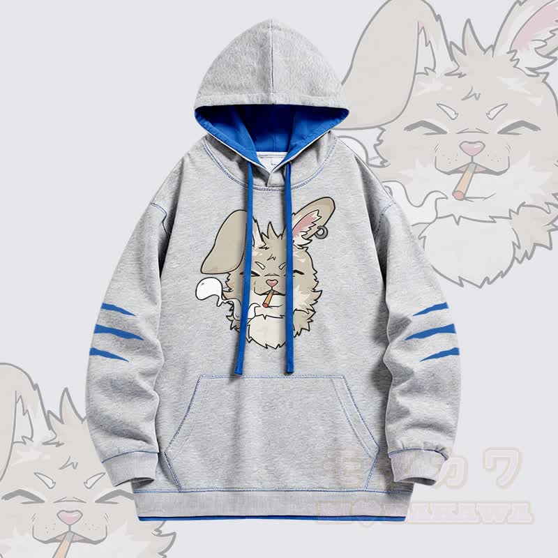 NABI Smoking Bunny Graphic Modakawa Oversized Contrast Lined Pullover Hoodie - Grau - 4XL - image 3