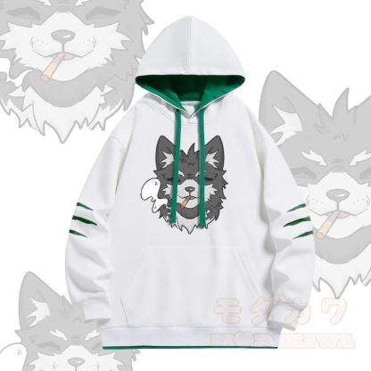 KODA Smoking Puppy Grafik Modakawa Oversized Pullover Hoodie mit Kontrastfutter - Weiß - 4XL - image 2