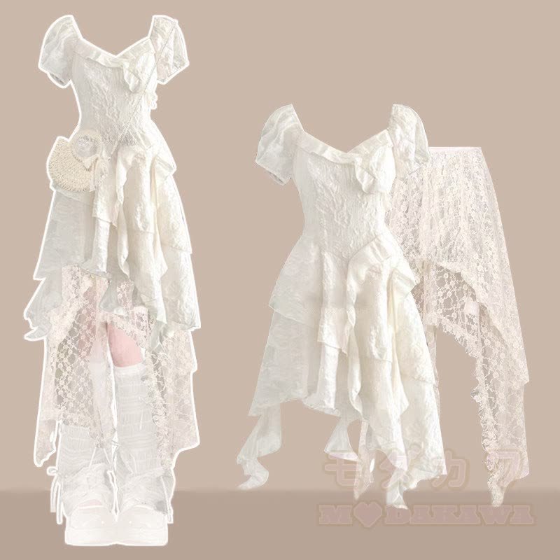 Asymmetrisches Kleid, Spitzenrock, passendes Outfit - Satz A - XL - image 1