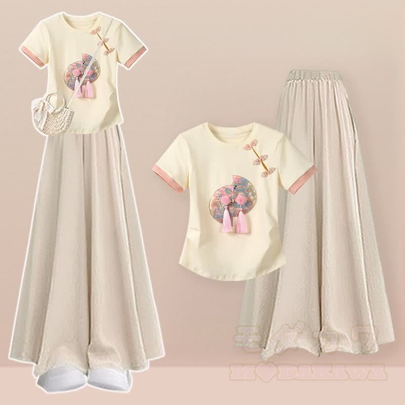 Vintage-Schnallen-T-Shirt, weit geschnittene Hose und Rock, zweiteiliges Set - Satz B - 2XL - image 2