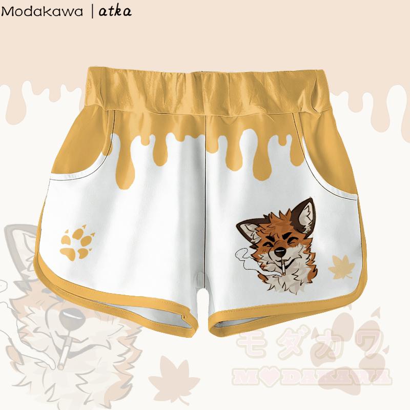 MODAKAWA X atka Maple Leaf Fox Smoking Graphic Shorts - Gelb - 5XL - image 2