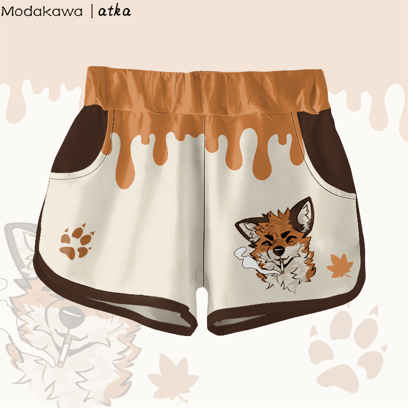 MODAKAWA X atka Maple Leaf Fox Smoking Graphic Shorts - Orange - 5XL - image 1