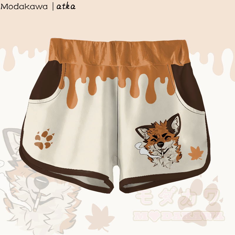 MODAKAWA X atka Maple Leaf Fox Smoking Graphic Shorts - Orange - 5XL - image 1