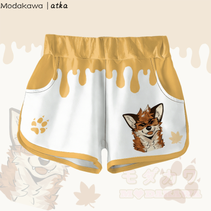 MODAKAWA X atka Maple Leaf Fox Wearing Glasses Graphic Shorts - Gelb - 5XL - image 2