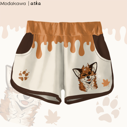 MODAKAWA X atka Maple Leaf Fox Wearing Glasses Graphic Shorts - Orange - 5XL - image 1