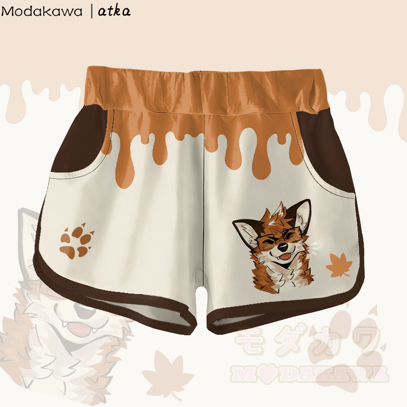 MODAKAWA X atka Maple Leaf Fox Wearing Glasses Graphic Shorts - Orange - 5XL - image 1