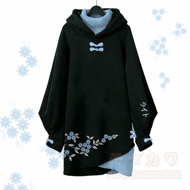 Daisy Graphic Modakawa Buckle Vintage Kapuzenpullover-Kleid - Blau - 3XL - image 1