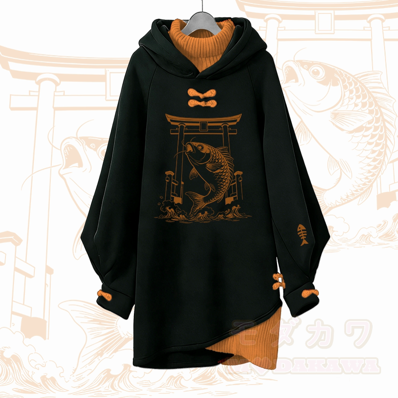 Jumping Fish Modakawa Buckle Vintage Kapuzenpullover Kleid - Orange - 3XL - image 2