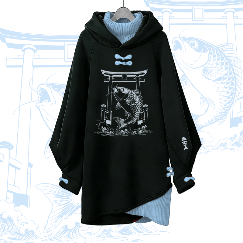 Jumping Fish Modakawa Buckle Vintage Kapuzenpullover Kleid - Blue - 3XL - image 1