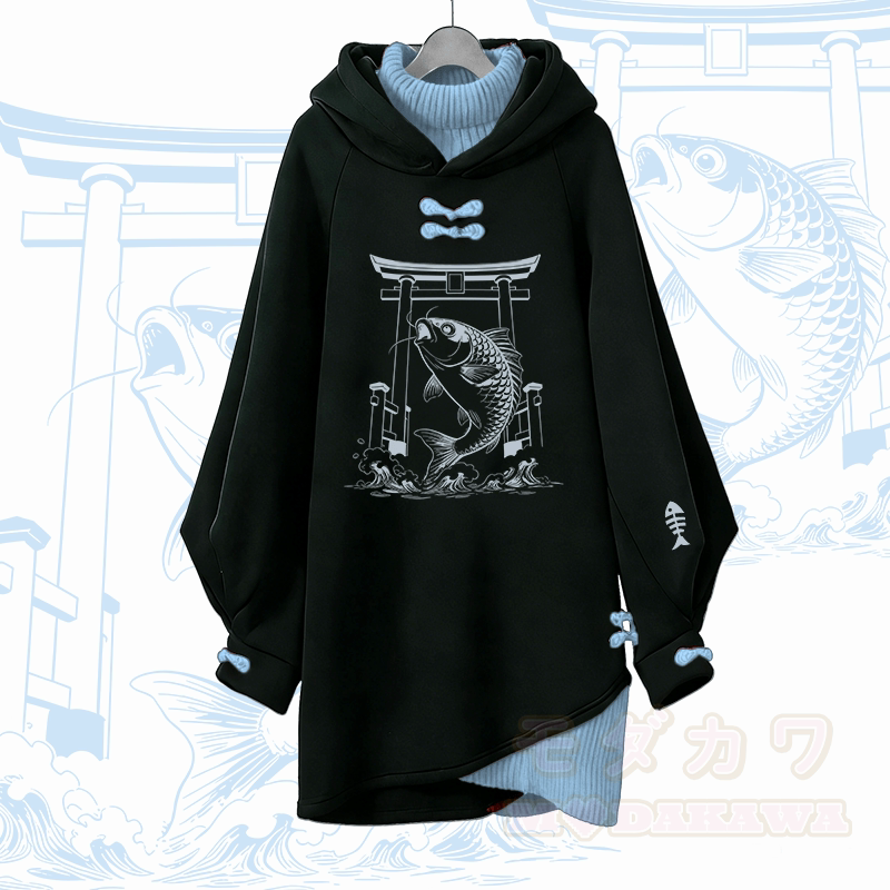 Jumping Fish Modakawa Buckle Vintage Kapuzenpullover Kleid - Blau - 3XL - image 1