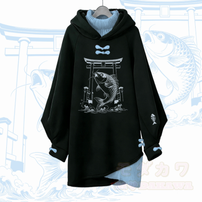 Jumping Fish Modakawa Buckle Vintage Kapuzenpullover Kleid - Blau - 3XL - image 1