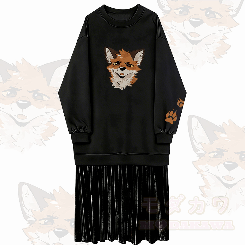 MODAKAWA X atka Squinty Fox Graphic Fleece Lined Sweatshirt Dress - Schwarz - 2XL - image 1