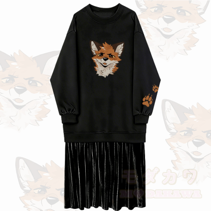 MODAKAWA X atka Squinty Fox Graphic Fleece Lined Sweatshirt Dress - Schwarz - 2XL - image 1