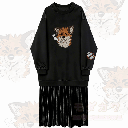 MODAKAWA X atka Fox Smoking Graphic Fleece Lined Sweatshirt Dress - Schwarz - 2XL - image 1