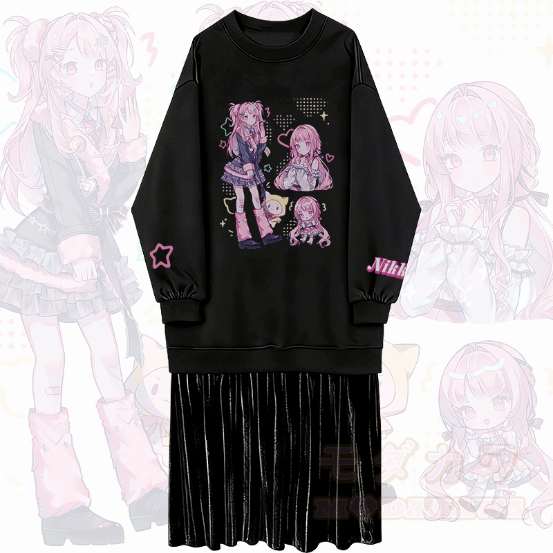 MODAKAWA X emiroll Nikki Sweatshirtkleid mit Grafikprint, Fleece-Futter - Schwarz - 2XL - image 1