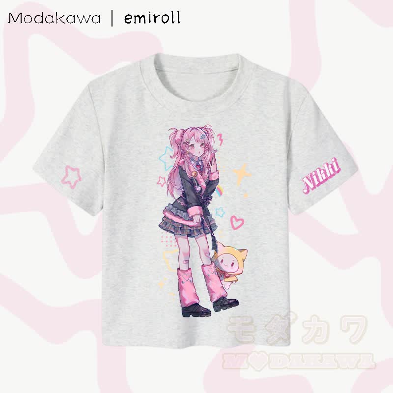 MODAKAWA X emiroll Nikki Graphic Damen Cropped T-Shirt, 92 % gekämmte Baumwolle - Grau - XL - image 2