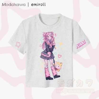 MODAKAWA X emiroll Nikki Graphic Damen Cropped T-Shirt, 92 % gekämmte Baumwolle - Grau - XL - image 2