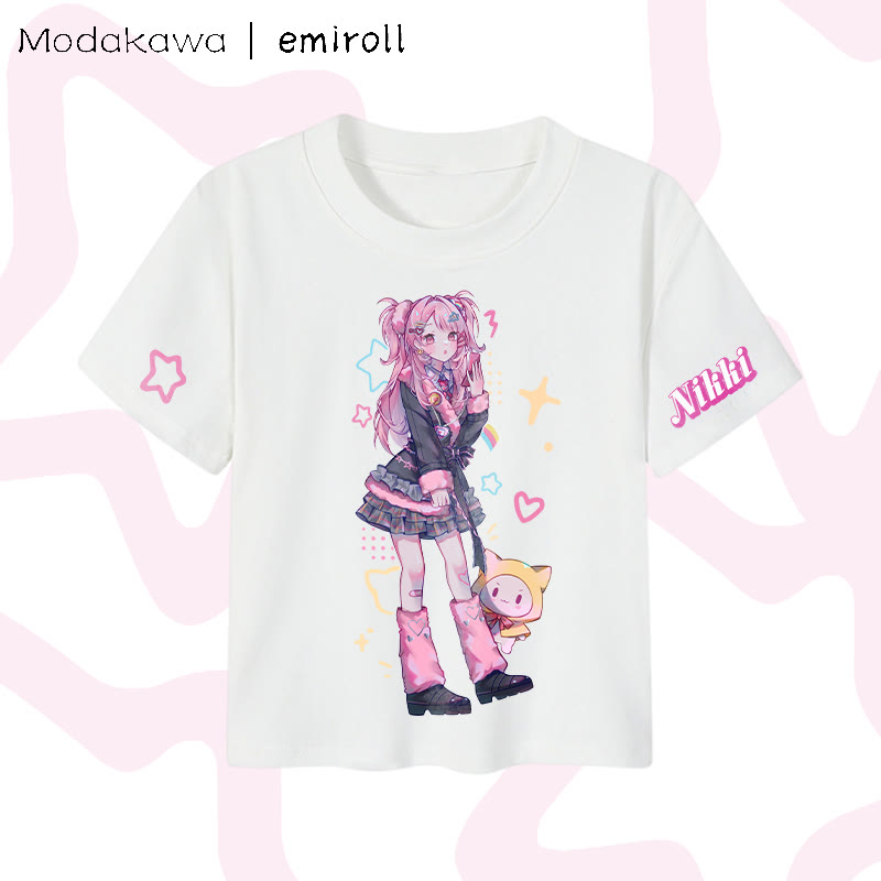 MODAKAWA X emiroll Nikki Graphic Damen Cropped T-Shirt, 92 % gekämmte Baumwolle - White - XL - image 1