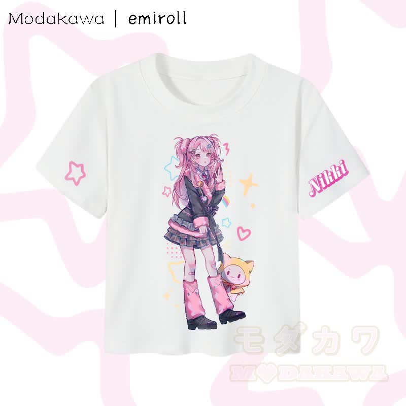 MODAKAWA X emiroll Nikki Graphic Damen Cropped T-Shirt, 92 % gekämmte Baumwolle - Weiß - XL - image 1