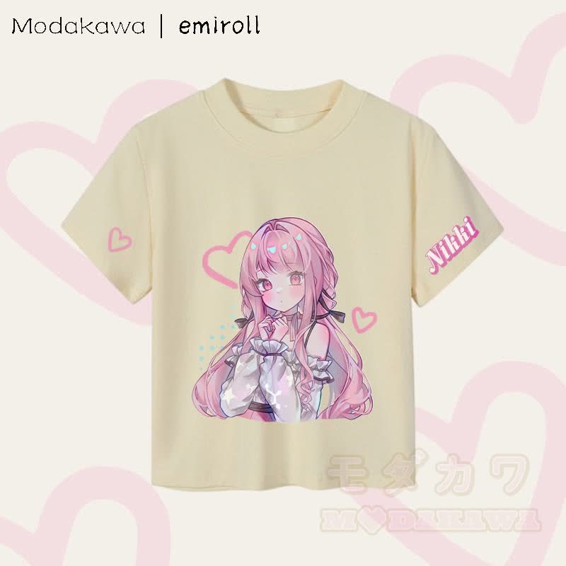 MODAKAWA X emiroll Nikki Heart Graphic Damen Cropped T-Shirt, 92 % gekämmte Baumwolle - Aprikose - XL - image 3