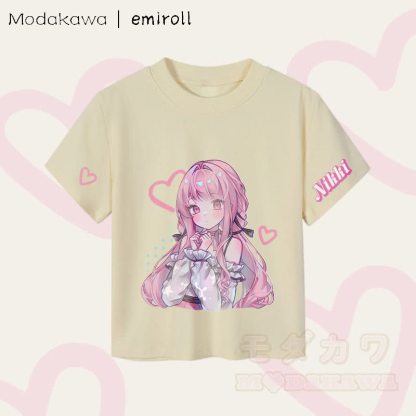 MODAKAWA X emiroll Nikki Heart Graphic Damen Cropped T-Shirt, 92 % gekämmte Baumwolle - Aprikose - XL - image 3