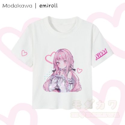MODAKAWA X emiroll Nikki Heart Graphic Damen Cropped T-Shirt, 92 % gekämmte Baumwolle - Weiß - XL - image 2