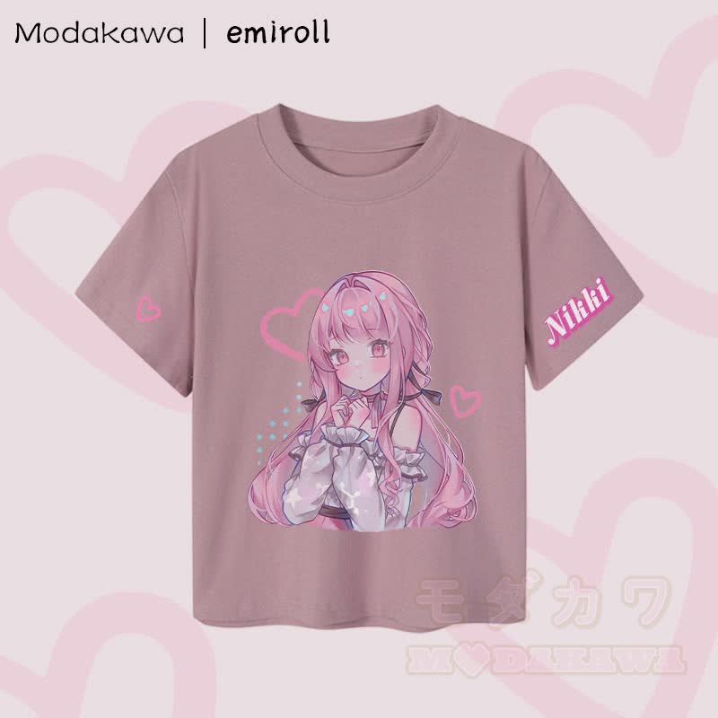 MODAKAWA X emiroll Nikki Heart Graphic Damen Cropped T-Shirt, 92 % gekämmte Baumwolle - Lila - XL - image 4