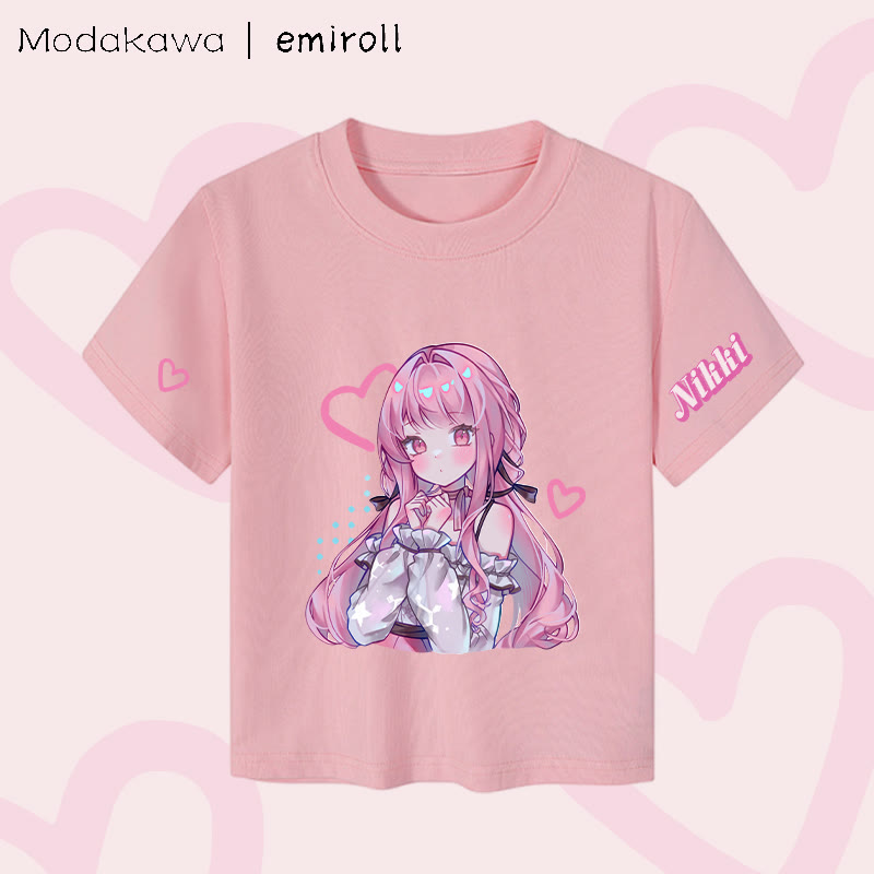 MODAKAWA X emiroll Nikki Heart Graphic Damen Cropped T-Shirt, 92 % gekämmte Baumwolle - Pink - XL - image 1