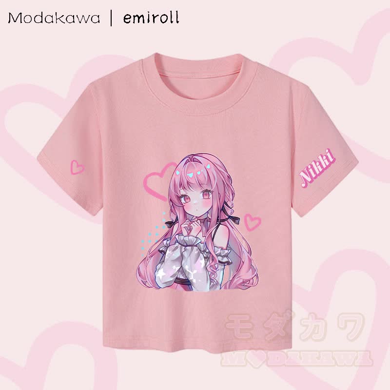 MODAKAWA X emiroll Nikki Heart Graphic Damen Cropped T-Shirt, 92 % gekämmte Baumwolle - Rosa - XL - image 1