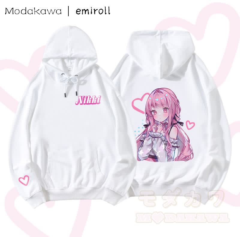 MODAKAWA X emiroll Nikki Herz-Grafik Baumwollmischung Passender Hoodie - Weiß - 5XL - image 2