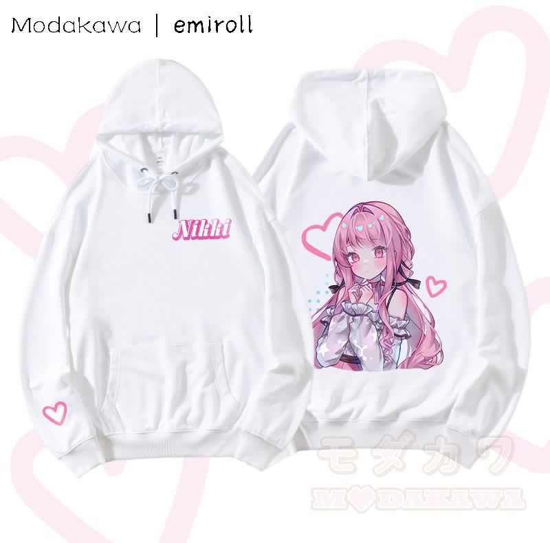 MODAKAWA X emiroll Nikki Herz-Grafik Baumwollmischung Passender Hoodie - Weiß - 5XL - image 2