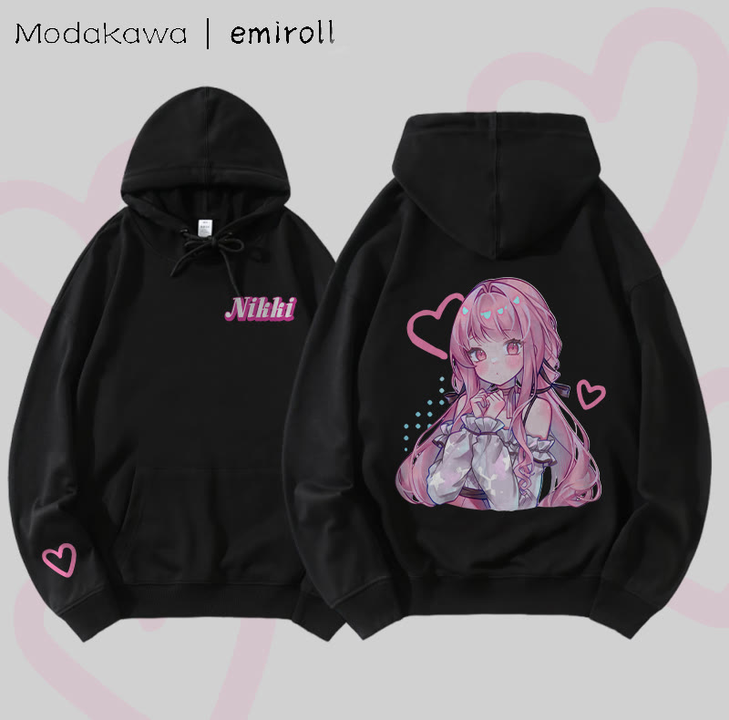 MODAKAWA X emiroll Nikki Herz-Grafik Baumwollmischung Passender Hoodie - Black - 5XL - image 1