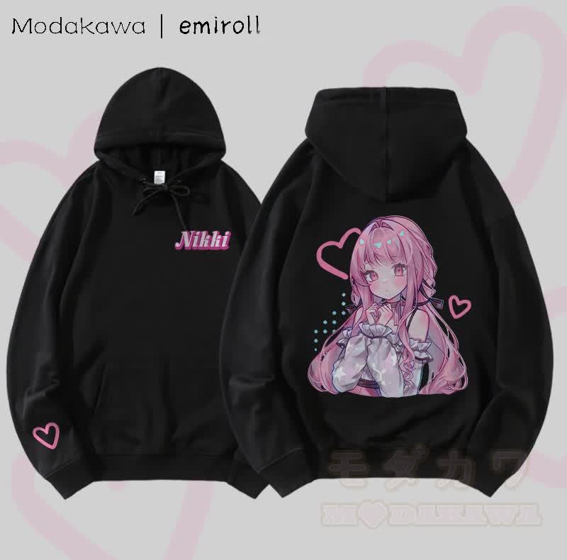 MODAKAWA X emiroll Nikki Herz-Grafik Baumwollmischung Passender Hoodie - Schwarz - 5XL - image 1