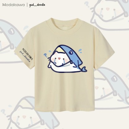 MODAKAWA X gud_doodle Hai-Katzen-Grafik Damen Cropped T-Shirt 92% gekämmte Baumwolle - Apricot - XL - image 1