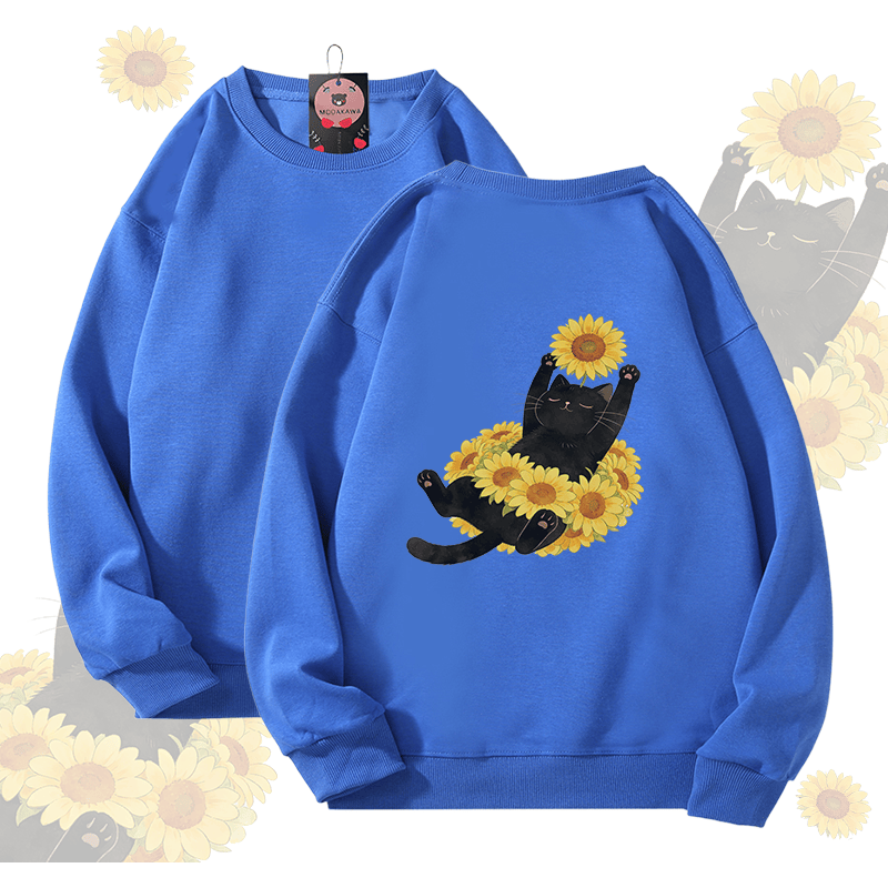 Modakawa Unisex-Sweatshirt mit Sonnenblumen- und Katzenmotiv - Royal Blue - 5XL - image 2