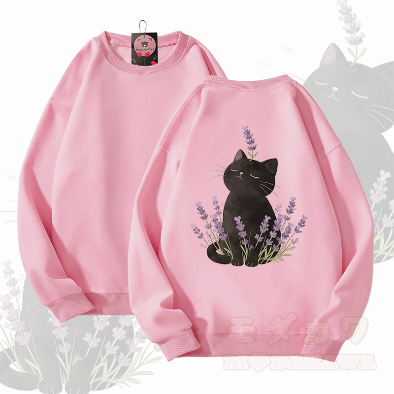 Modakawa Unisex-Sweatshirt mit Lavendel- und schwarzem Katzenmotiv - Rosa - 5XL - image 2