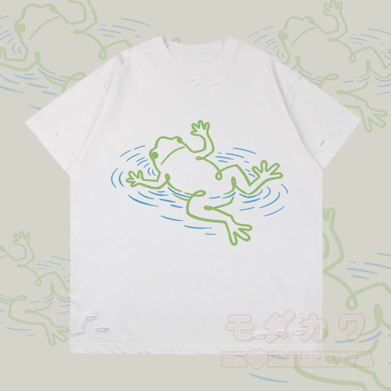 Modakawa T-Shirt mit Flossenmotiv und Froschmotiv - Weiß - 2XL - image 4