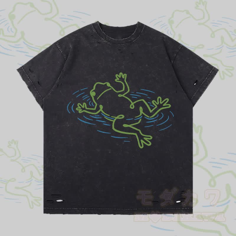 Modakawa T-Shirt mit Flossenmotiv und Froschmotiv - Grau - 2XL - image 2