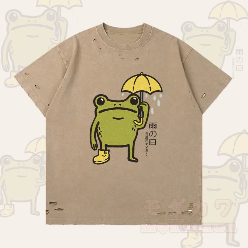 Rainy Frog Graphic Modakawa Ripped T-Shirt - Braun - 2XL - image 1