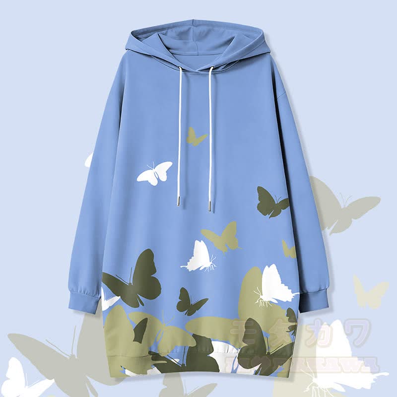 Modakawa Kapuzenpulloverkleid mit Schmetterlingsmotiv und Seitentaschen - Blau - 4XL - image 2