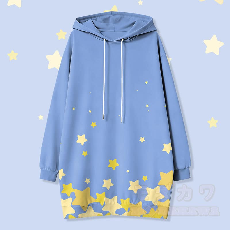Modakawa Kapuzenpulloverkleid mit Sternenmuster und Seitentaschen - Blau - 4XL - image 2