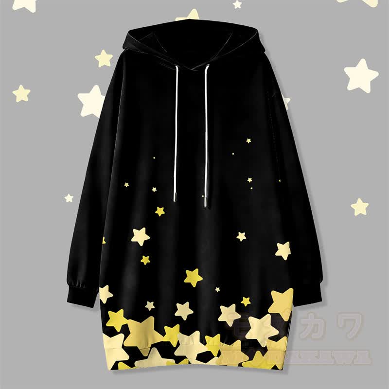 Modakawa Kapuzenpulloverkleid mit Sternenmuster und Seitentaschen - Schwarz - 4XL - image 1