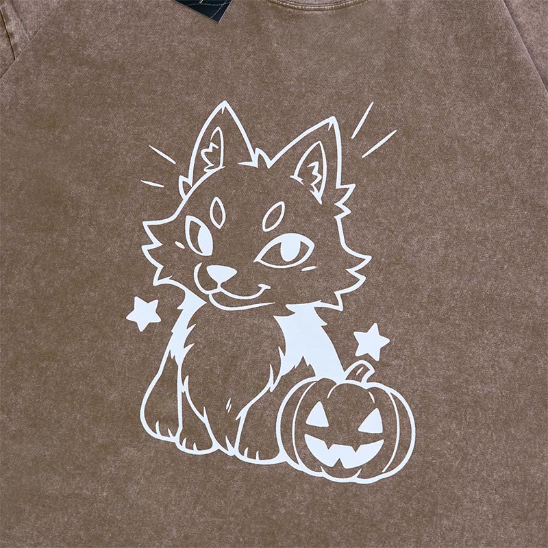Unisex-T-Shirt mit verspieltem Fuchs-Kürbis-Motiv im Vintage-Stil - image 2